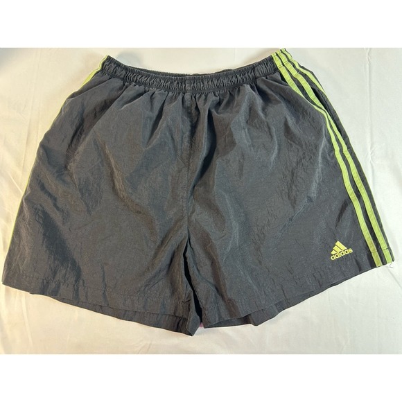 adidas Other - Adidas Black Elastic Waist Nylon Track Short Neon Green Striped Retro XL